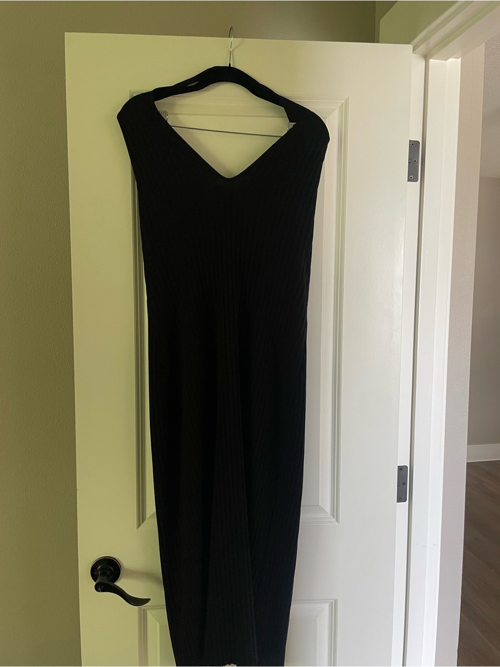 Vince Black Ribbed V-Neck Maxi Dress